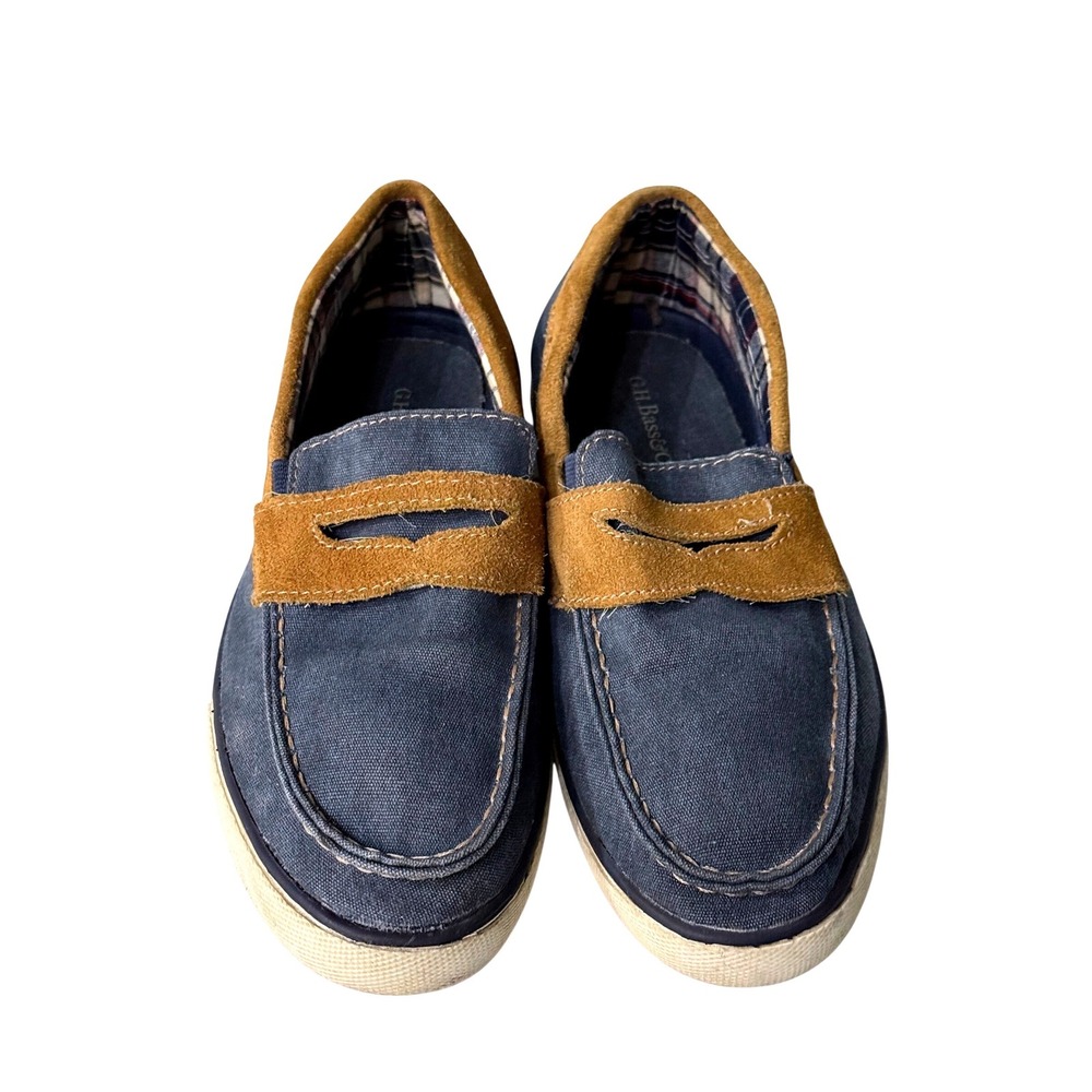 GH Bass Olsen Penny‎ Loafers Mens 9M Navy Blue Canvas Suede Trim 2300-416